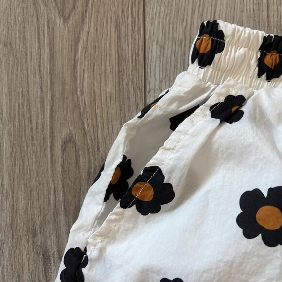 Daisy Floral Print Cotton Sleep Shorts Black White Gold Womens XS Loungewear Y2K - Picture 3 of 11